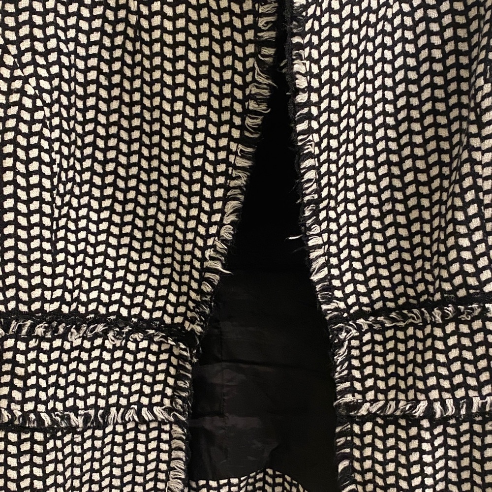 White House Black Market tweed black and white fringed jacket. - Picture 5 of 11
